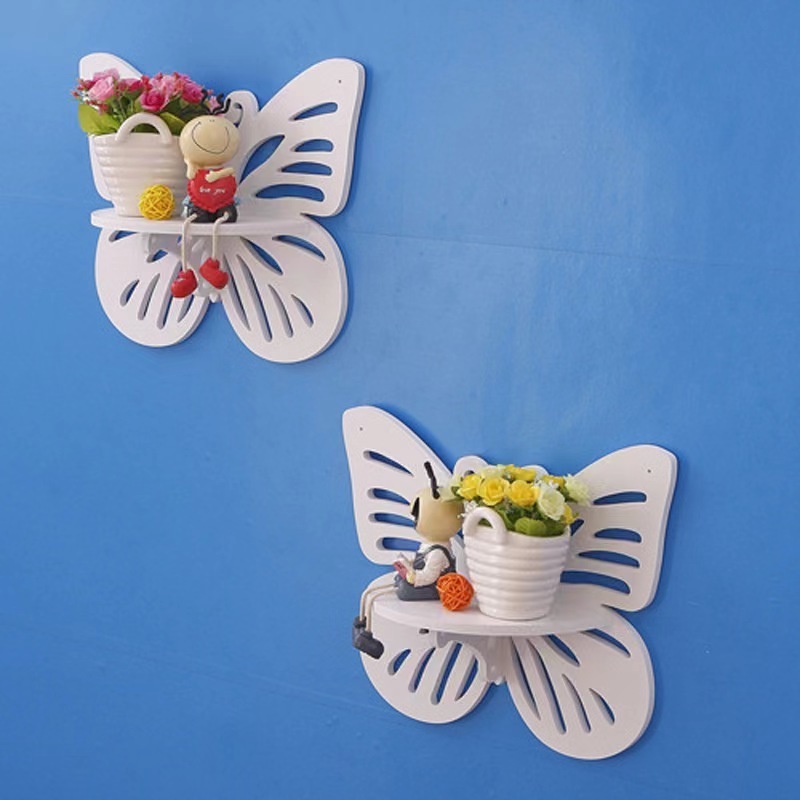 Promotional butterfly wall decoration hanging with for bedroom living room wall wall shelf no punching creative bathroom