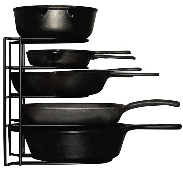 JX---Heavy Duty Pan Organizer, 5 Tier Rack - Holds up to 50 LB - Holds Cast Iron Skillets, Griddles and Shallow Pots