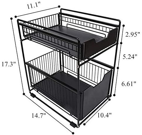 JX-Dropshipping 2 tier under sink organizer kitchen push-pull cabinet organizer with sliding storage basket drawer black white