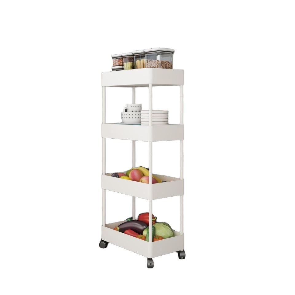 Floor Standing Multi-Layer ABS Storage Rack Movable Trolley Kitchen Refrigerator Side Slit Clip Slot Shelf   Bathroom Kitchen