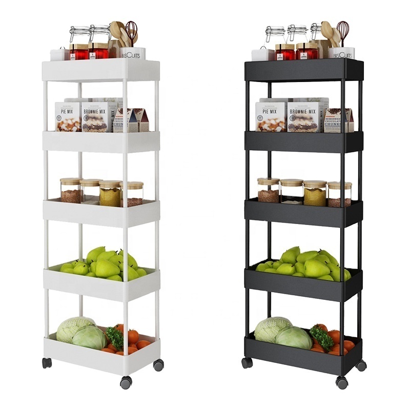 Floor Standing Multi-Layer ABS Storage Rack Movable Trolley Kitchen Refrigerator Side Slit Clip Slot Shelf   Bathroom Kitchen