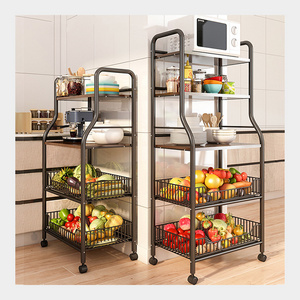 Kitchen Baker's Rack on Wheels Kitchen Organizer Shelf with Large Metal Baskets Standing Kitchen Utility Storage Rolling cart