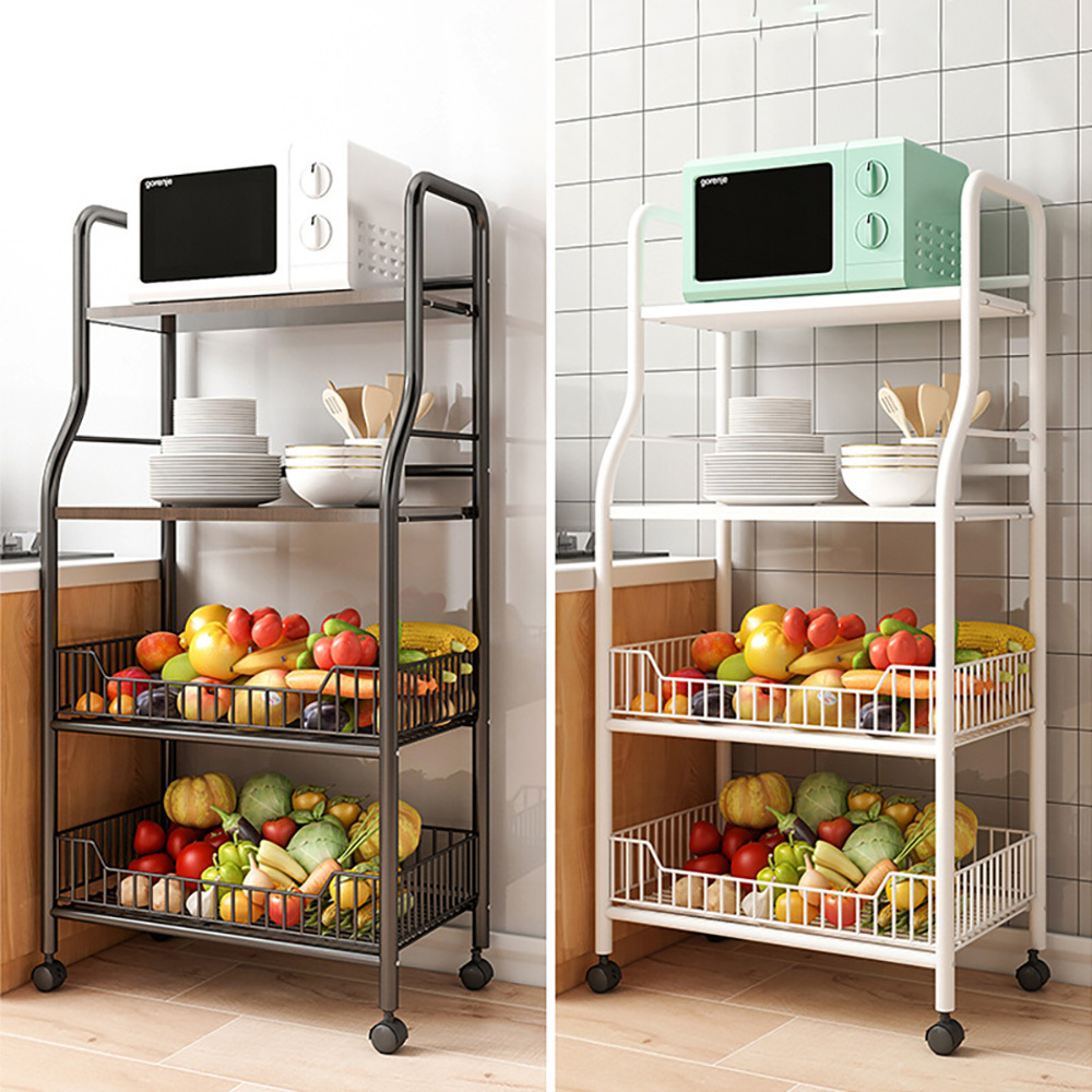 Kitchen Baker's Rack on Wheels Kitchen Organizer Shelf with Large Metal Baskets Standing Kitchen Utility Storage Rolling cart