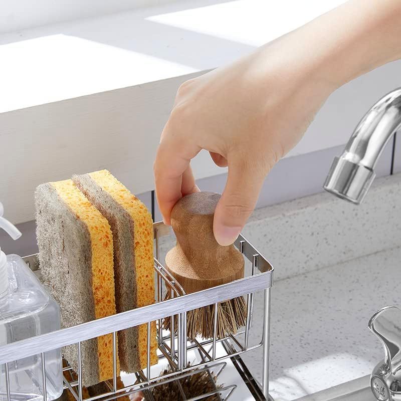 304 Stainless Steel Kitchen Counter Organizer Metal Sink Caddy Sponge Holder for Shelf Storage OEM ODM Design