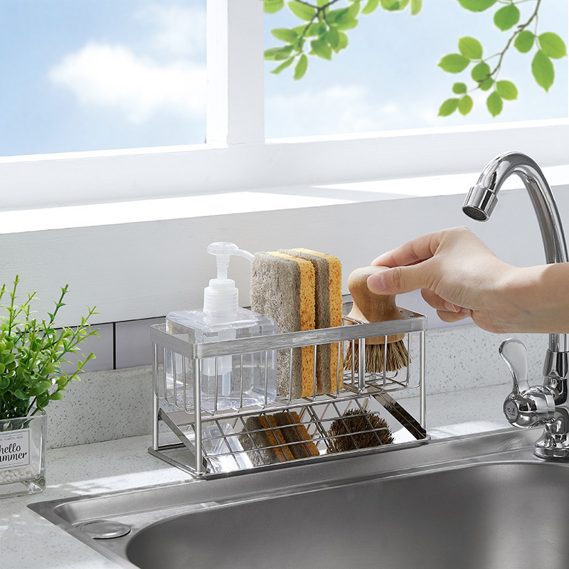 304 Stainless Steel Kitchen Counter Organizer Metal Sink Caddy Sponge Holder for Shelf Storage OEM ODM Design