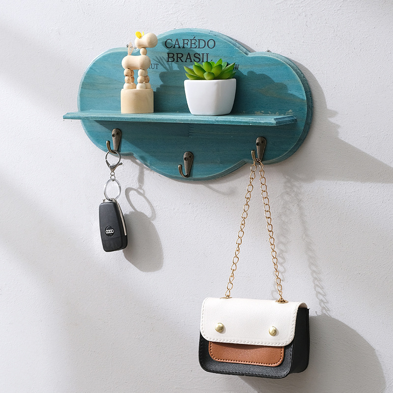 New Wooden clouded shaped floating Shelves with hook for children's room DIY decoration wall mounted storage shelf Log coat rack