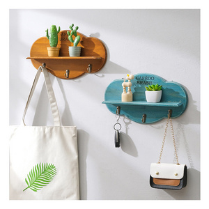 New Wooden clouded shaped floating Shelves with hook for children's room DIY decoration wall mounted storage shelf Log coat rack