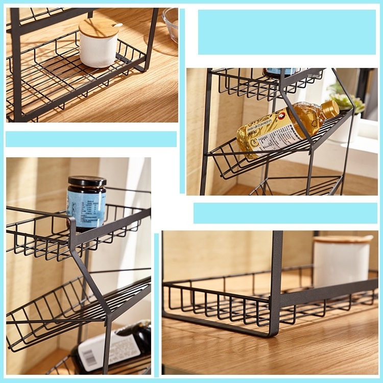 Kitchen Spice Rack Oil Salt Sauce Bottle Seasoning Table Floor Multi-layer Household Storage Rack Wholesale Inclined Flat Shelf