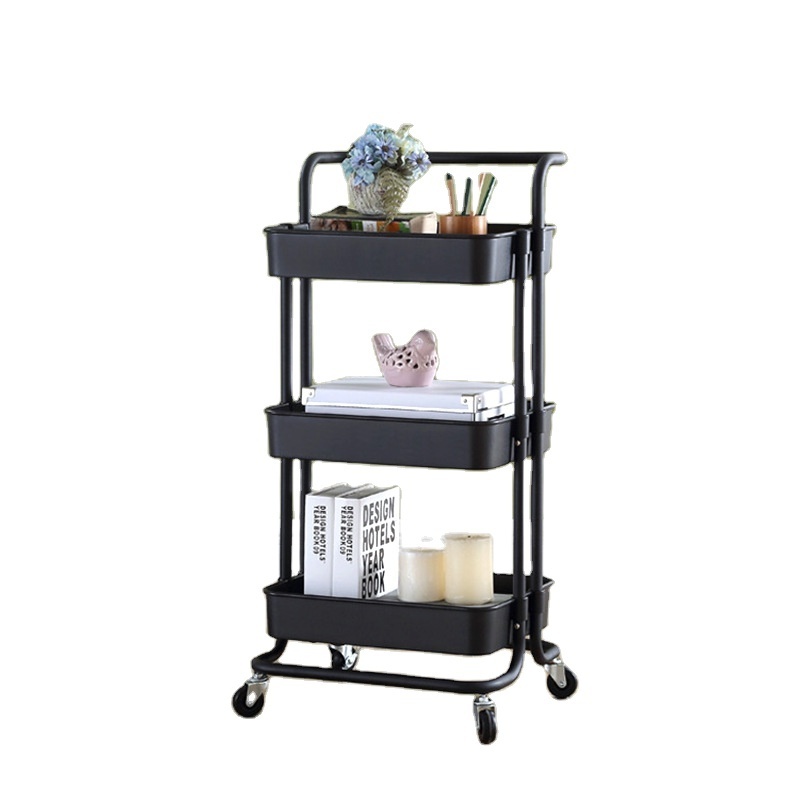 3-Tier Mobile Armrest Storage Cart with Wheels and Handle for Kitchen and Bathroom Use for Display and Organization