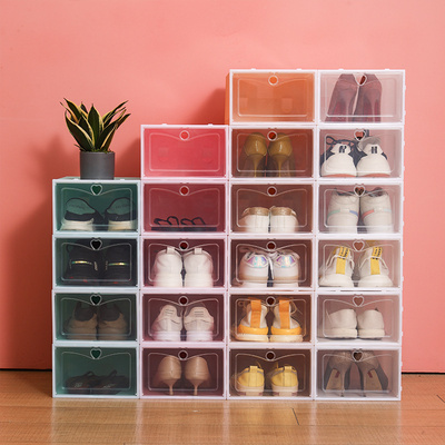 JX- Clear folding shoebox transparent pp shoes storage cabinet clamshell sneaker storage box foldable & stackable shoe cabinet