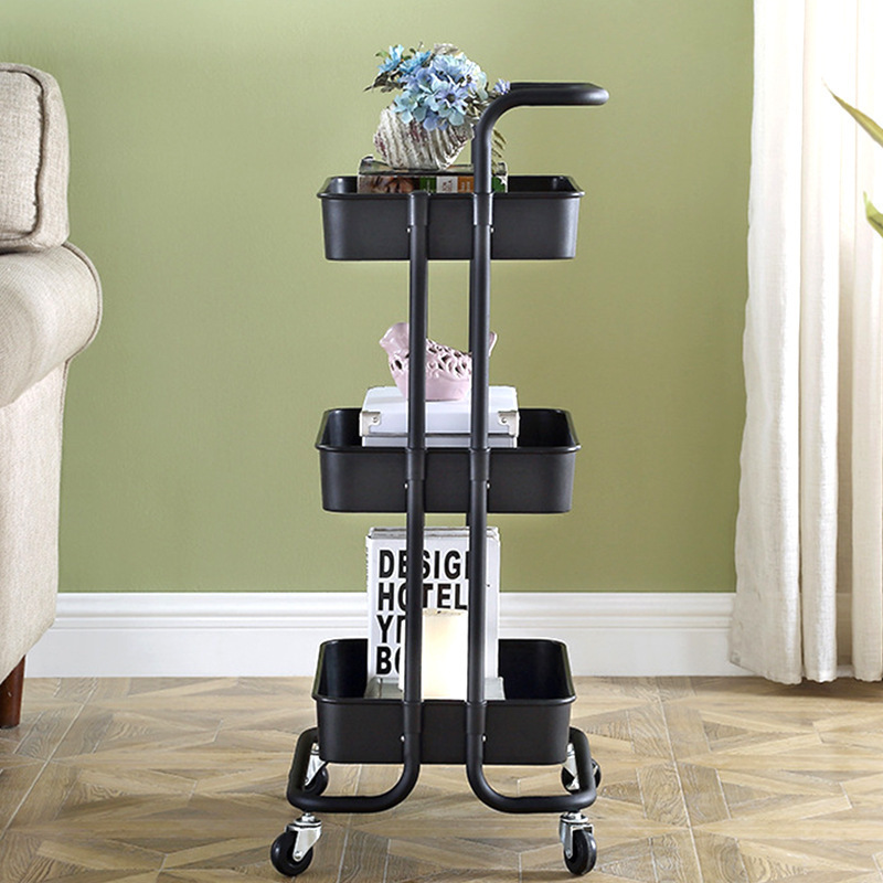 3-Tier Mobile Armrest Storage Cart with Wheels and Handle for Kitchen and Bathroom Use for Display and Organization