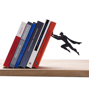 JX-Decorative Bookends for Shelf or Desk  Black Metal Book Ends - Superhero Bookend - Book Ends for Office Cool Super Hero