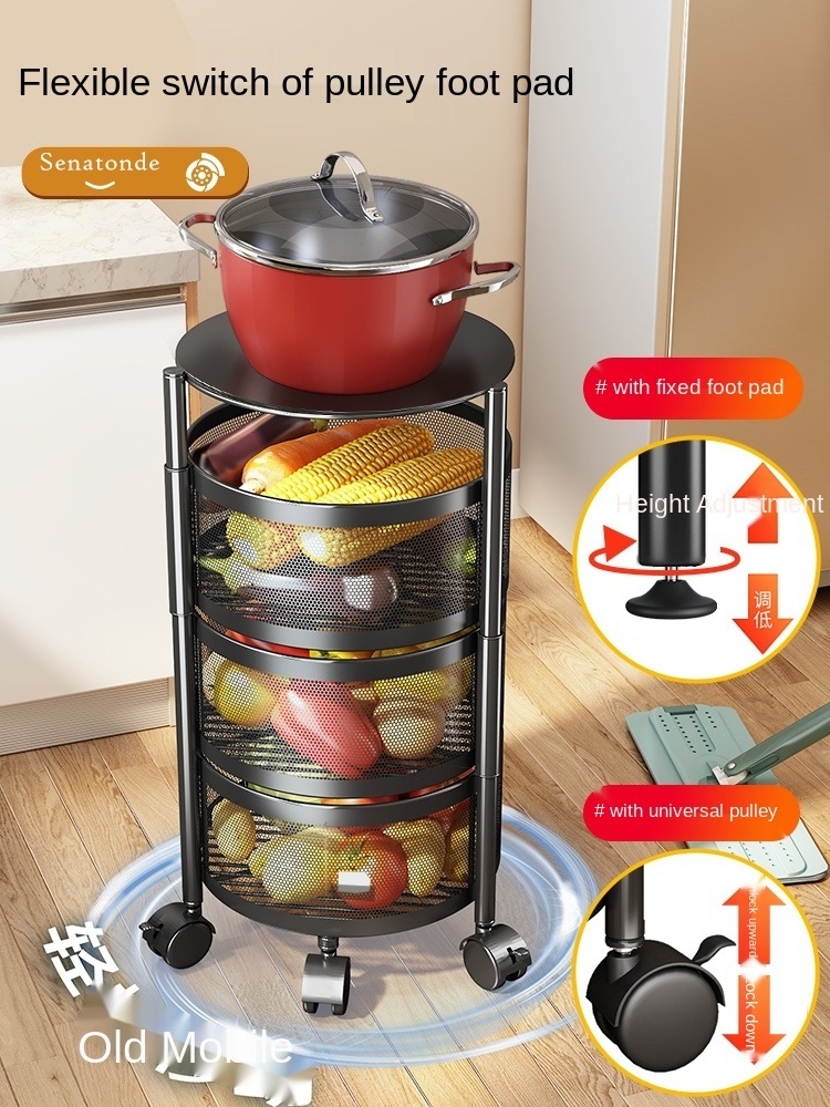 Dropshipping 360 degree rotating kitchen shelf for fruit vegetable floor multi-layer household storage rack round trolley