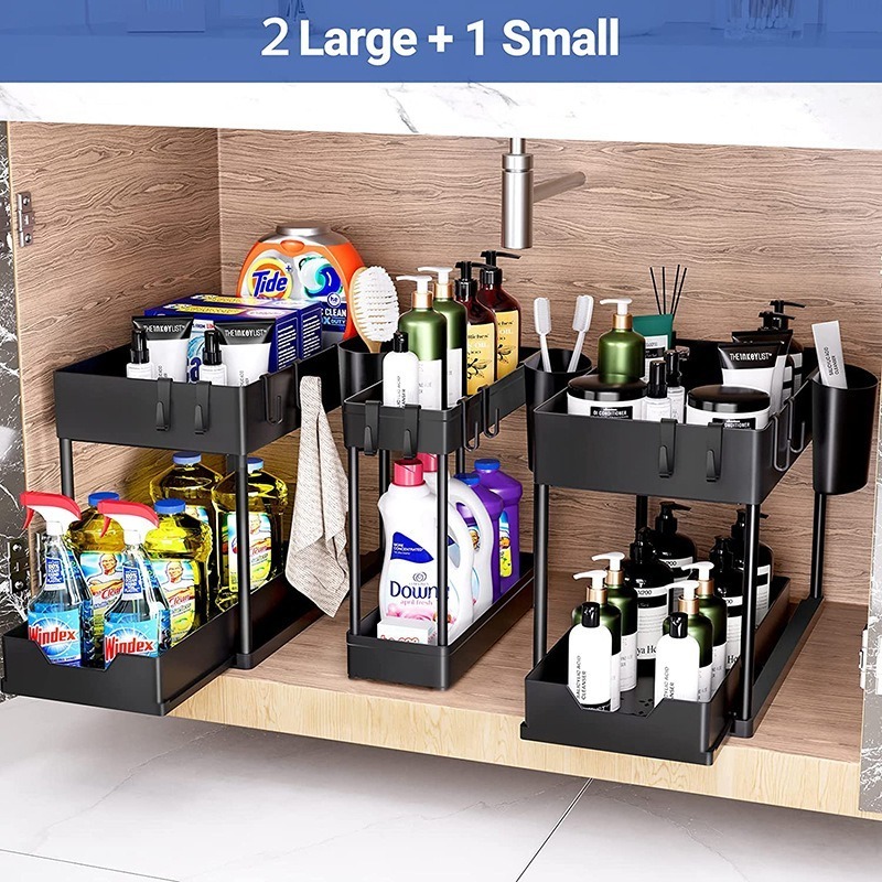 3-Piece Multi-Purpose under Sink Storage Rack Bathroom Cabinet with Pull-Out Shelves and Rack Storage Unit