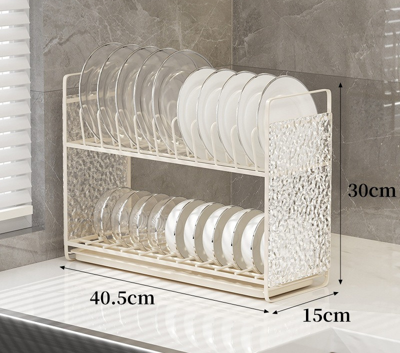 Acrylic Double Storage Kitchen Rack for Countertop Household Dishes Drain Rack Narrow Cabinet for Lower Sink Metal Rack