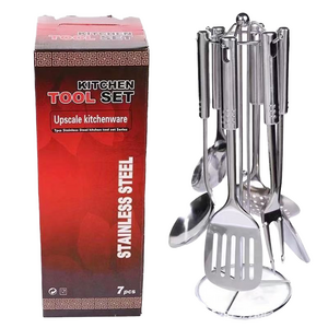 Wholesale Stainless Steel Kitchenware Seven-Piece Set with Spatula Spoon Multi-Piece Set and Storage Rack for Kitchen Cooking