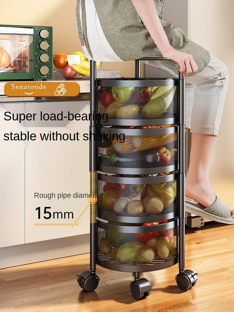 Dropshipping 360 degree rotating kitchen shelf for fruit vegetable floor multi-layer household storage rack round trolley