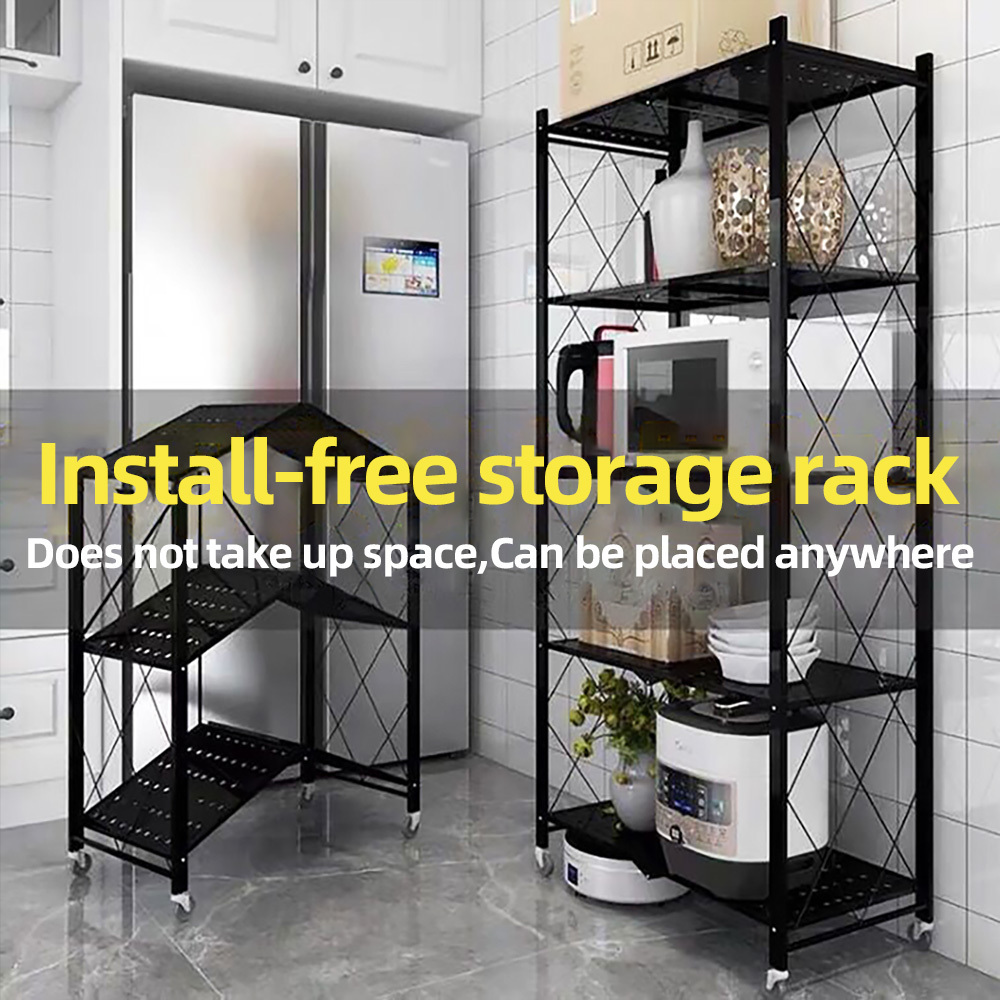 Collapsible Heavy-Duty Steel Frame Storage Unit No Assembly Required General Purpose Foldable Sturdy Shelving Organizer Key