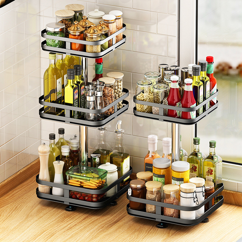 360 Degree Rotating Adjustable Kitchen and Bathroom Countertop Storage Rack Seasoning and Spice Organizer Shelf