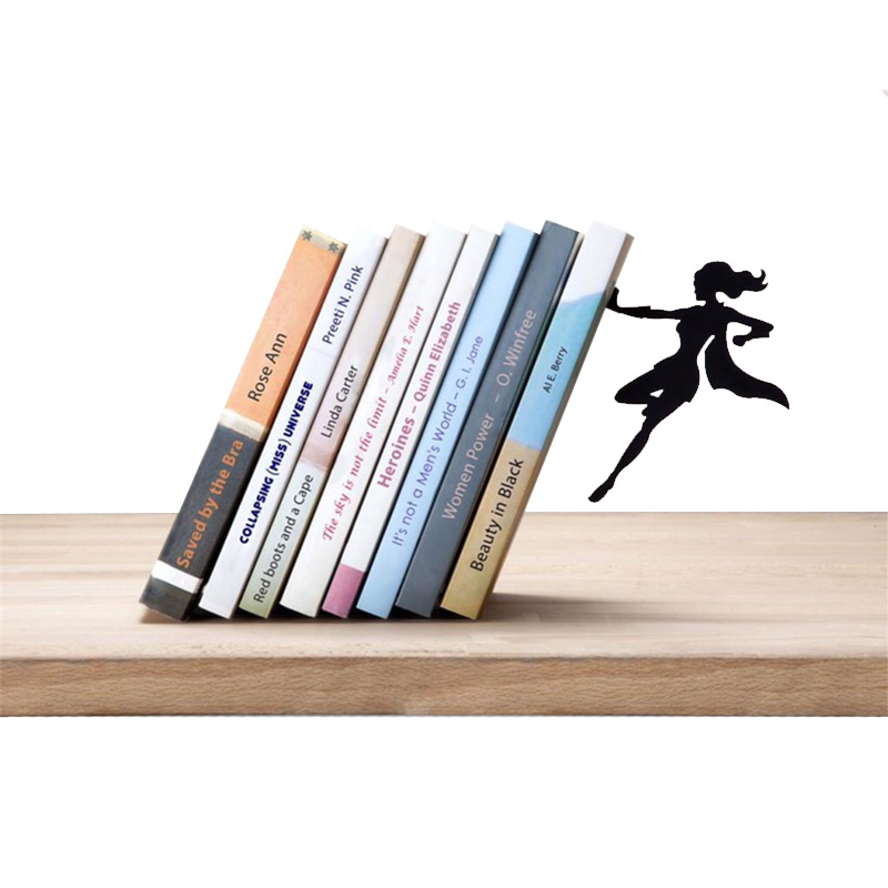 JX-Decorative Bookends for Shelf or Desk  Black Metal Book Ends - Superhero Bookend - Book Ends for Office Cool Super Hero