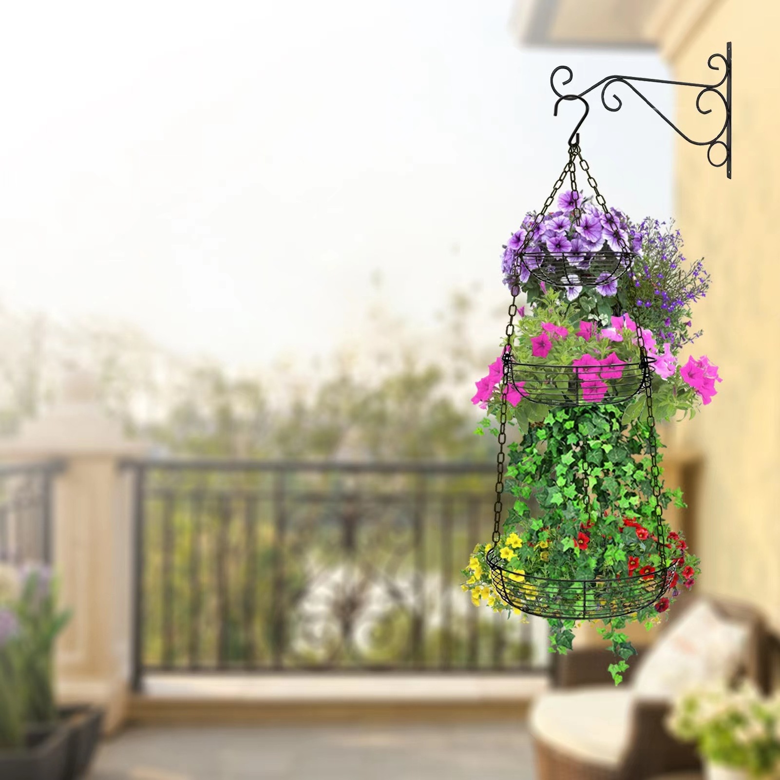 3Tier Hanging Fruit Basket with Banana Hook Heavy Duty Wire Hanging Baskets for Kitchen Storage Hanging Vegetable Produce Basket