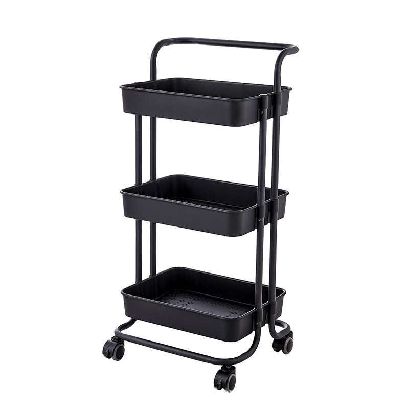 3-Tier Mobile Armrest Storage Cart with Wheels and Handle for Kitchen and Bathroom Use for Display and Organization