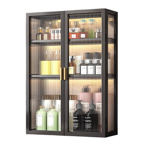 Wall Cabinet White Transparent Wall Cabinet with 2 Doors 2-Tier Spice Storage Rack Kitchen Bathroom Lockers Wall Hanging