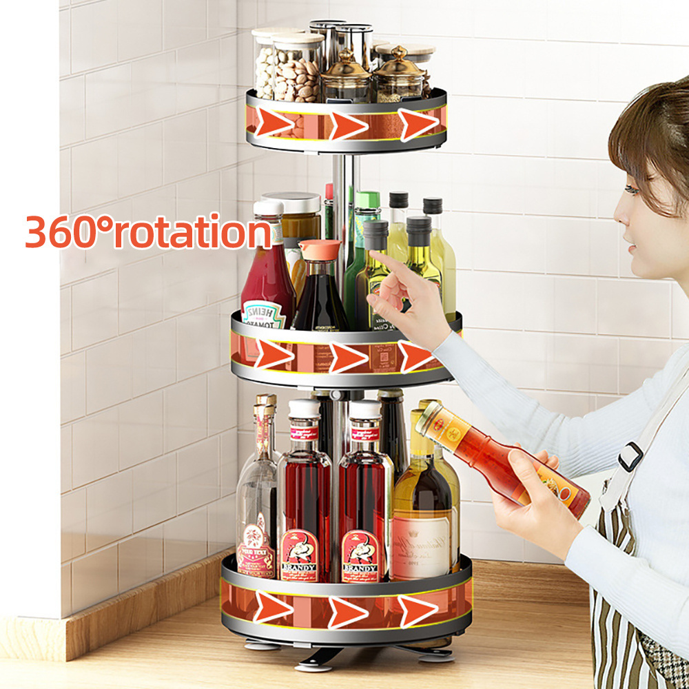 360 Degree Rotating Adjustable Kitchen and Bathroom Countertop Storage Rack Seasoning and Spice Organizer Shelf