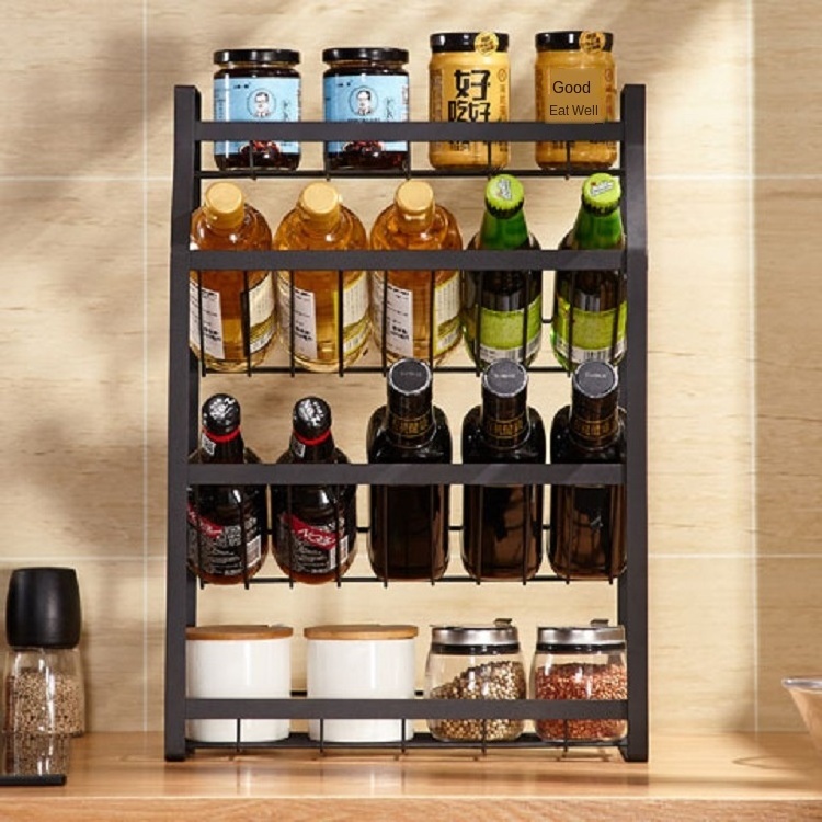 Kitchen Spice Rack Oil Salt Sauce Bottle Seasoning Table Floor Multi-layer Household Storage Rack Wholesale Inclined Flat Shelf