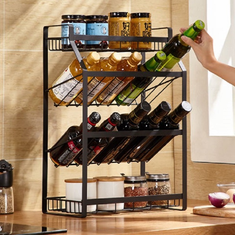 Kitchen Spice Rack Oil Salt Sauce Bottle Seasoning Table Floor Multi-layer Household Storage Rack Wholesale Inclined Flat Shelf