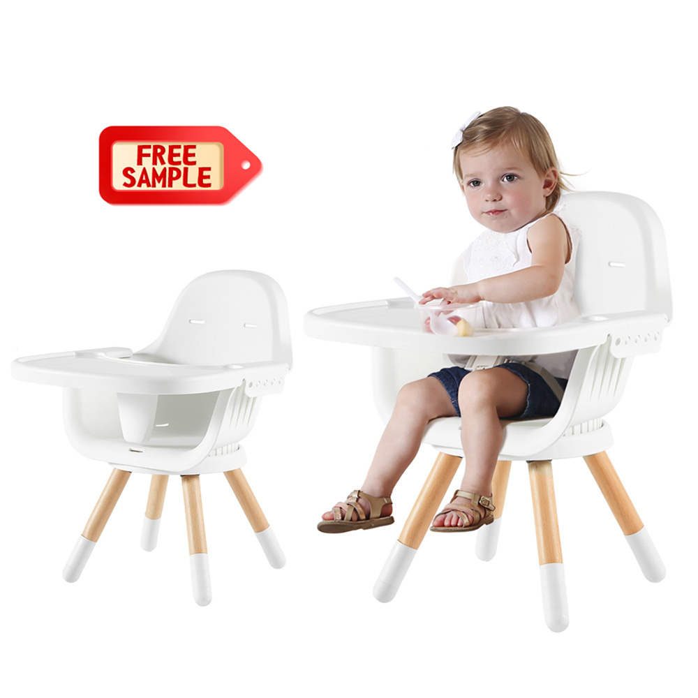 Wood 360 Degree Swivel Seat Rotating Fixed Baby Feeding High Chair with Removable Dinning Tray