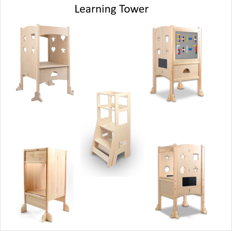 Wood Children Play Toddler Step Ladder Kitchen Cook Helper Learning Tower With building block drawing board