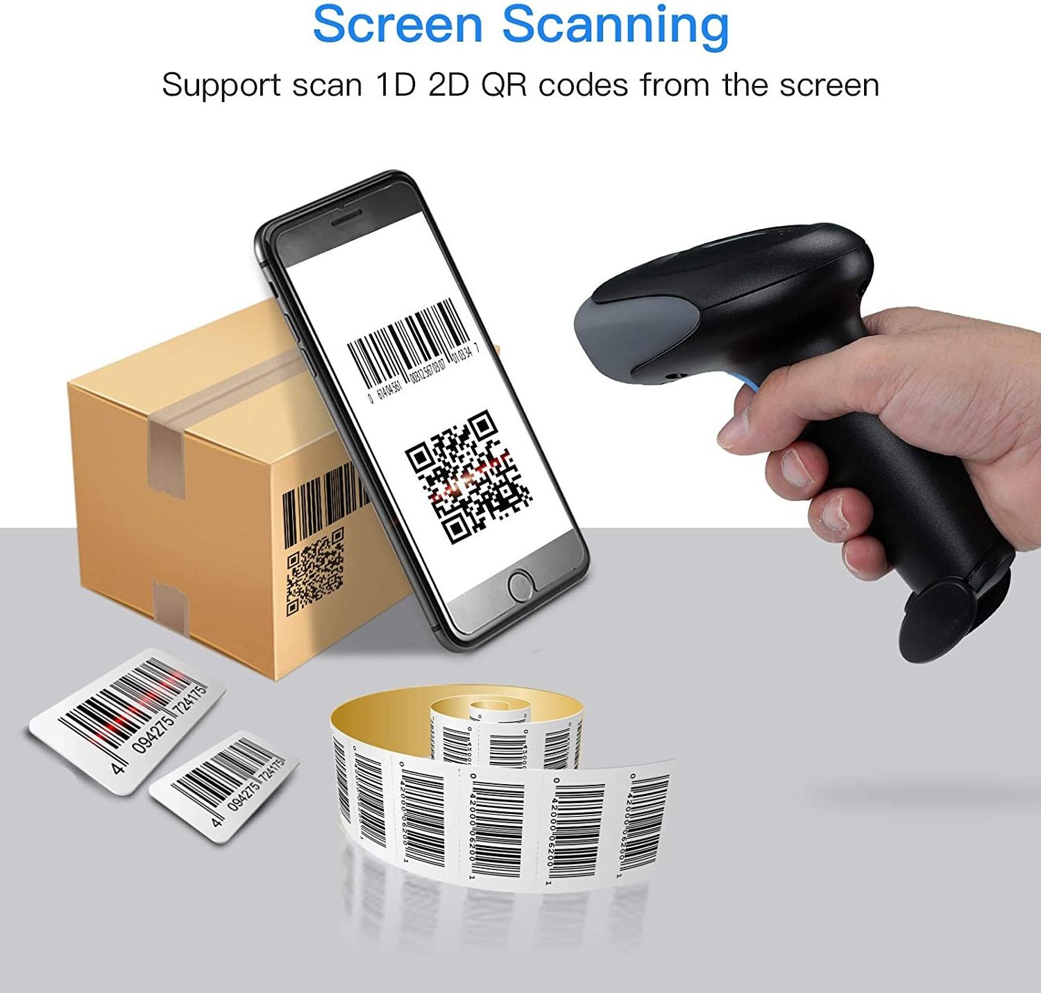 YOKO BWM930 Bluetooth Barcode Scanner, Handheld Wireless USB Wired Barcode Reader with 1D QR Auto Sensing for Inventory Mana