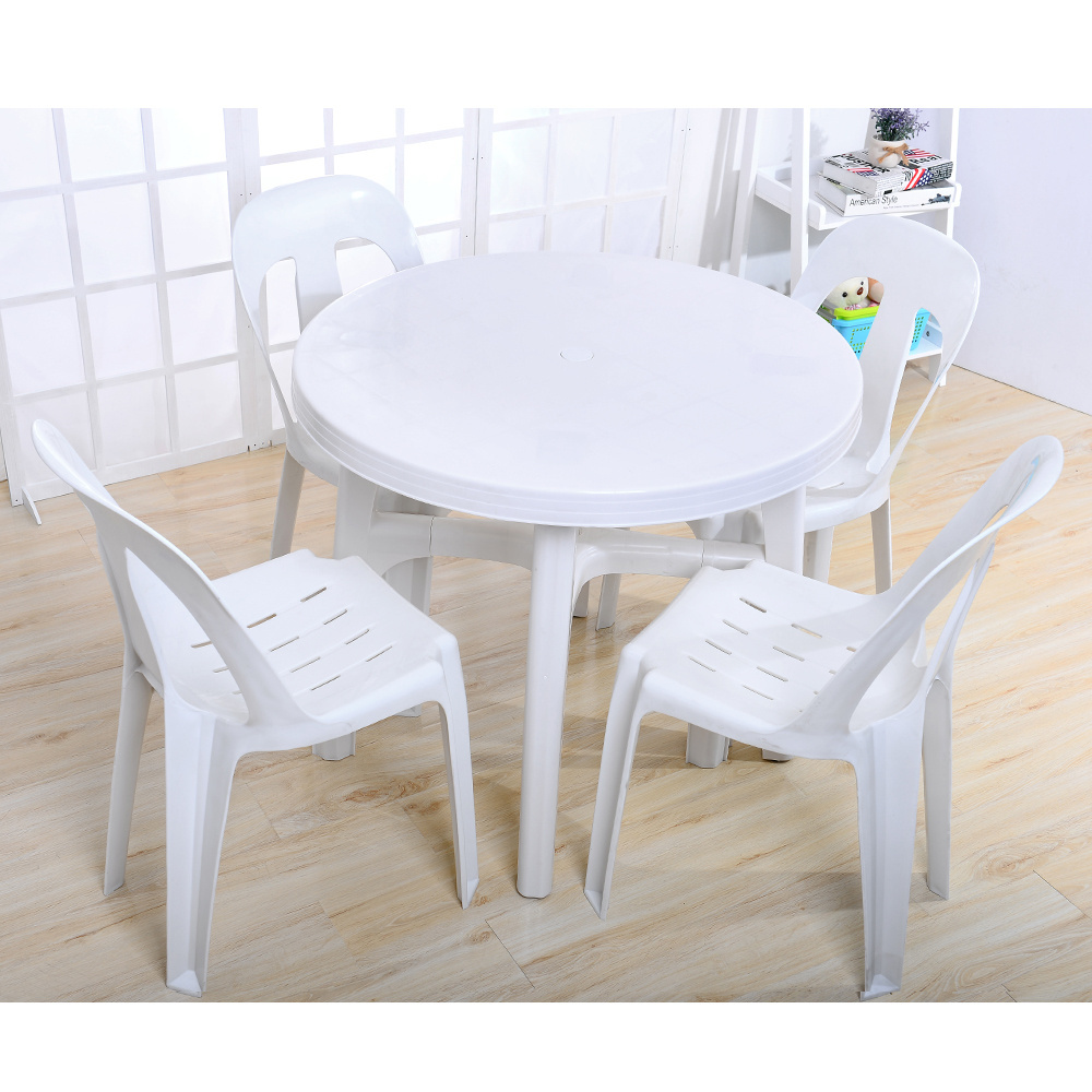 Outdoor garden white plastic round table with umbrella hole