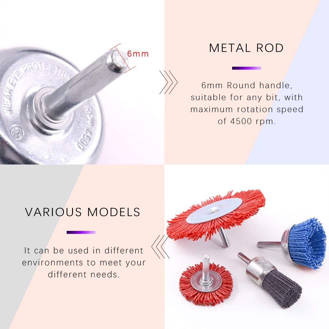 DELUN Abrasive Nylon wheel Wire Brush Removal of Rust/Corrosion/Paint- Wire Brush for Drill