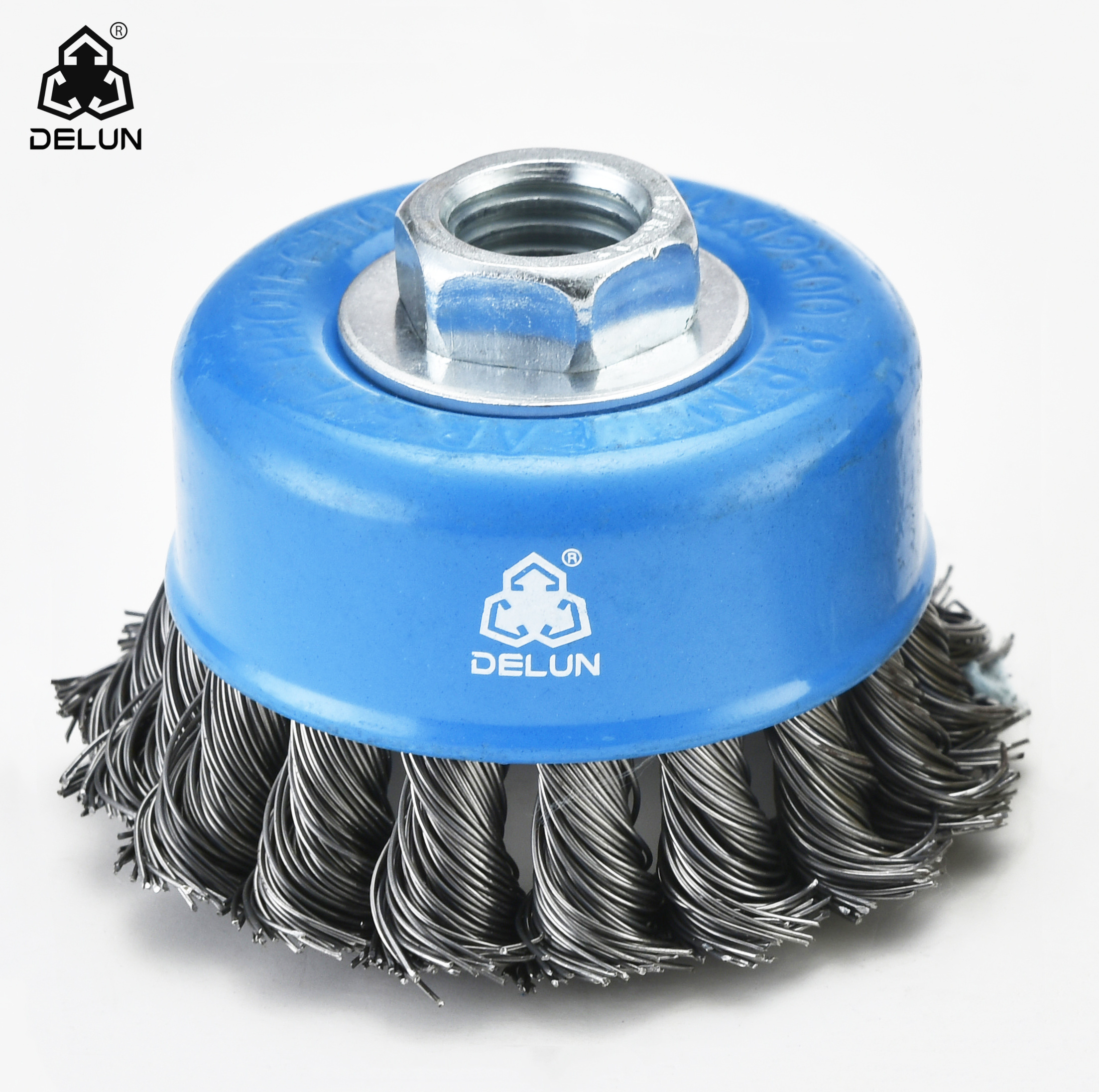 DELUN 2.5 Inch Twisted Cup Brush 0.5mm  Stainless Steel Twist Wire Wheel Brush with MPA