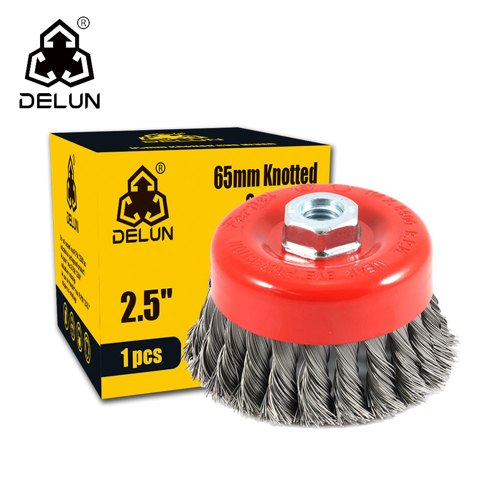 DELUN 2.5 Inch Twisted Cup Brush 0.5mm  Stainless Steel Twist Wire Wheel Brush with MPA