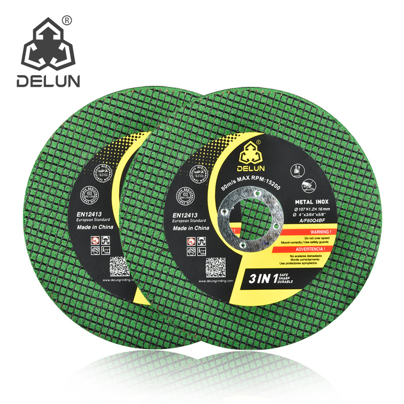 DELUN Cheap Price 4 inch 107mm Reinforced Green Resin Bonded 50pack Metal Inox Cutting Wheel for Iron and Stainless Steel