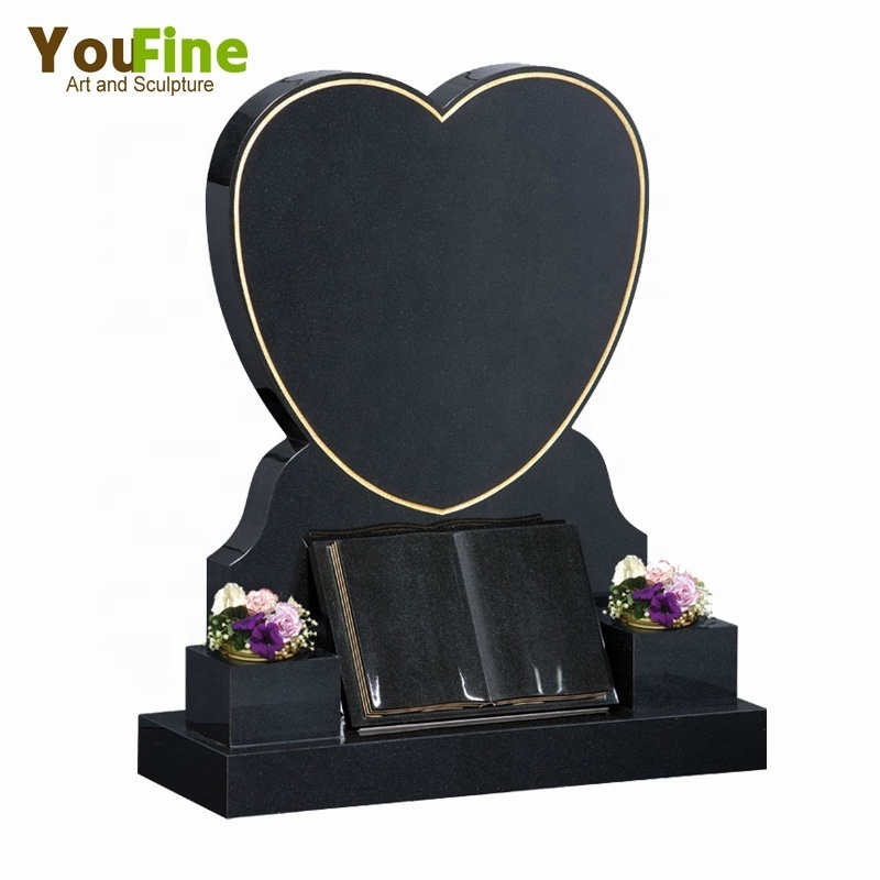 High Polished Double Heart Black Granite Headstones