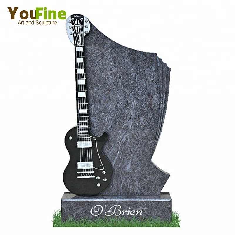 Carved Black Granite Guitar Headstone for Cemetery