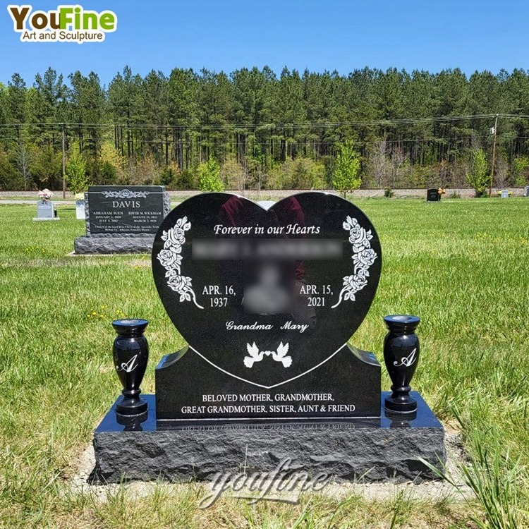 Hand Carved Black Headstones With Blue Butterflies Designs