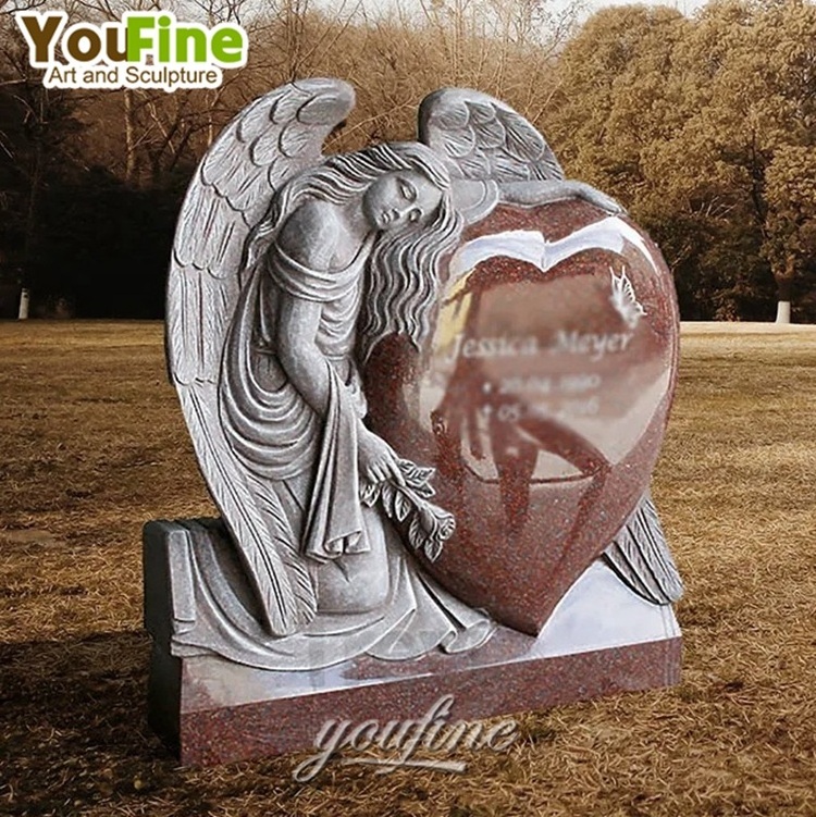 Large Custom Factory Price Pink Granite Double Heart Tombstone Headstones