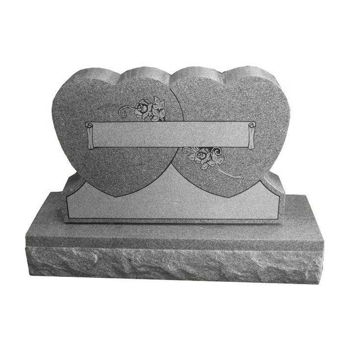 High Polished Double Heart Black Granite Headstones