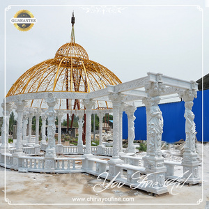 Luxury White Column Garden Gazebo Large Marble Outdoor With Corridor for Sale