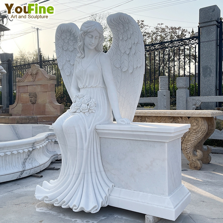 Modern Art Hand Carved Angel Headstone Carrara Marble Sculpture