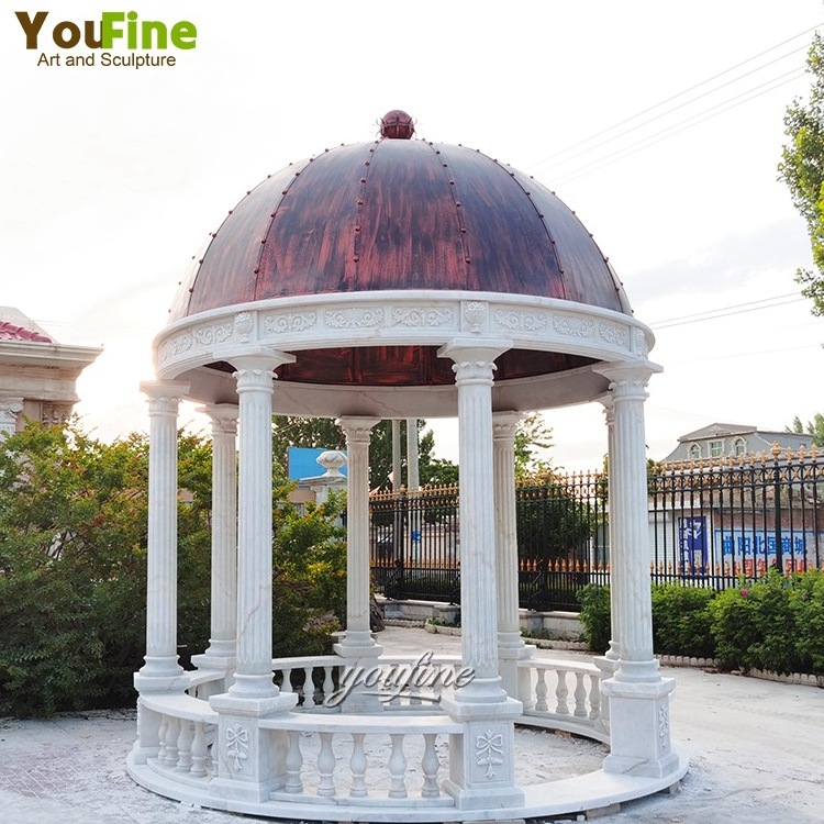 Exotic Statue Column Garden Pavilion with Marble Dome Top Stone Marble Gazebo