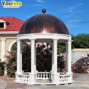 Exotic Statue Column Garden Pavilion with Marble Dome Top Stone Marble Gazebo