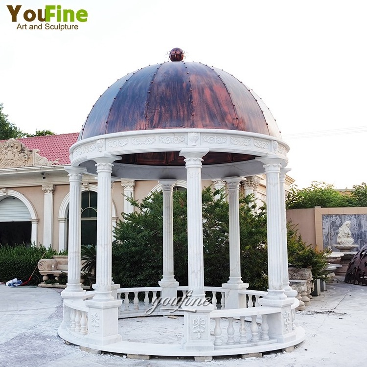 Exotic Statue Column Garden Pavilion with Marble Dome Top Stone Marble Gazebo