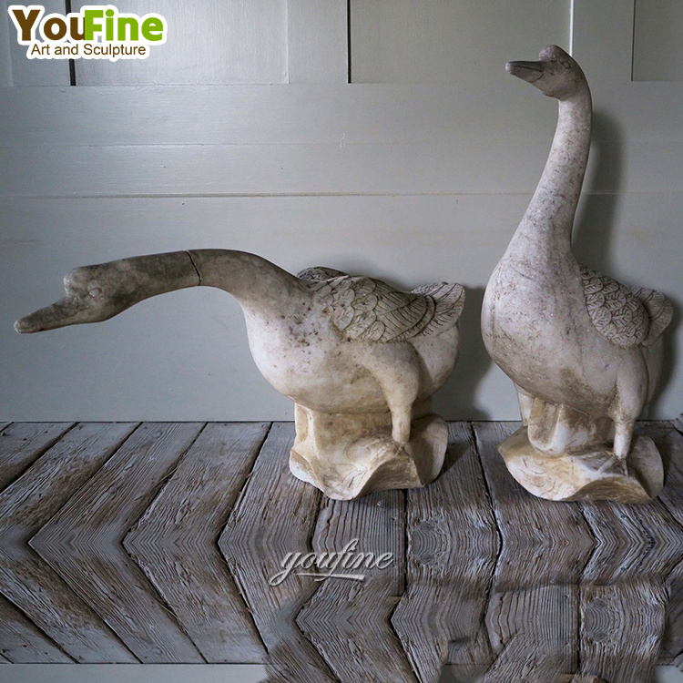 Decorative Natural Stone Carved White Marble Animal Sculpture Goose Statue