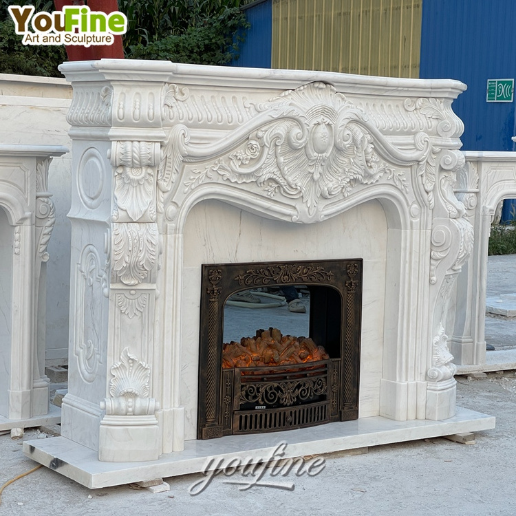 Modern Simple Style Freestanding Gas White Marble Fireplace Frame Indoor Used Fireplace